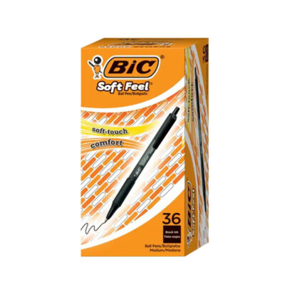 BIC Soft Feel Retractable Ballpoint Pen, Medium Point, Black Ink, 36/Pack