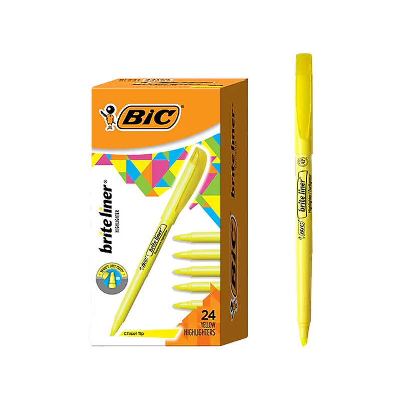 BIC Brite Liner Stick Highlighter, Chisel Tip, Assorted Colors, 24/Pack