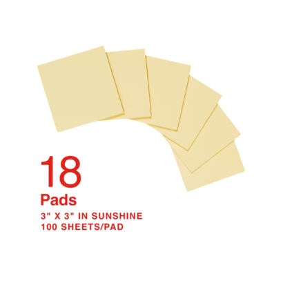 Recycled Sticky Notes, 3 x 3, Sunshine Collection, 100 Sheets/Pad, 18 Pads/Pack