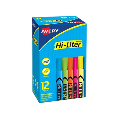 Avery HI-LITER The Original Tank Highlighters, Chisel, Assorted Fluorescent, 12/Set