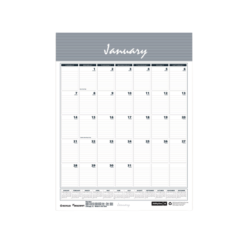 2025 Unicor 11 x 9 Monthly Wall Calendar, White, 10/Pack
