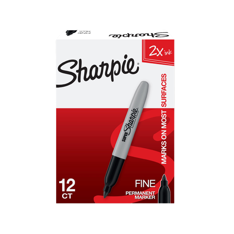 Sharpie Super Permanent Marker, Fine Tip, Black, Dozen