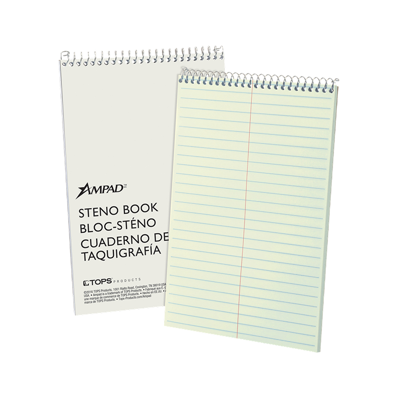 Ampad Steno Pad, 6 x 9, Gregg Ruled, White, 80 Sheets/Pad