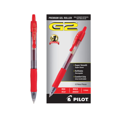 Pilot G2 Retractable Gel Pens, Ultra Fine Point, Red Ink, Dozen