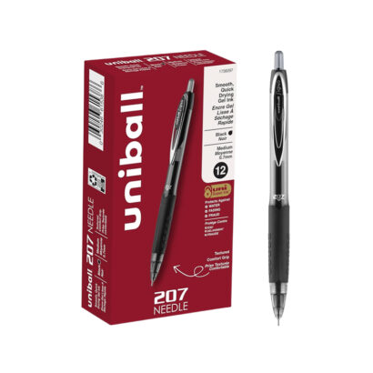 uni-ball 207 Needle Retractable Gel Pens, Medium Point, 0.7mm, Black Ink, Dozen