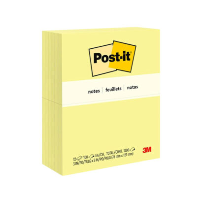 Post-it Super Sticky Notes, 3 x 5, Canary Collection, 90 Sheet/Pad, 12 Pads/Pack