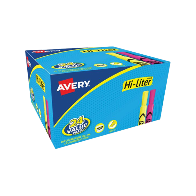 Avery Hi-Liter Desk Style Highlighters, Chisel Tip, Assorted, 24/Pack