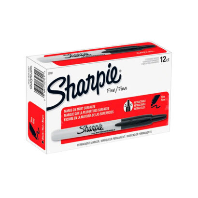 Sharpie Retractable Permanent Marker, Fine Tip, Black, 12/Pack