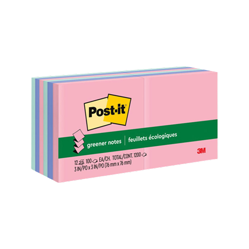 Post-it Recycled Pop-up Notes, 3 x 3, Sweet Sprinkles Collection, 100 Sheet/Pad, 12 Pads/Pack