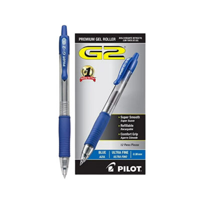 Pilot G2 Retractable Gel Pens, Ultra Fine Point, Blue Ink, Dozen