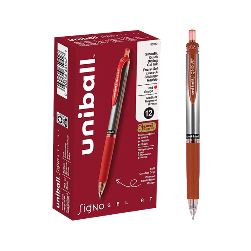 uni-ball Signo RT Gel Pens, Medium Point, 0.7mm, Red Ink, Dozen