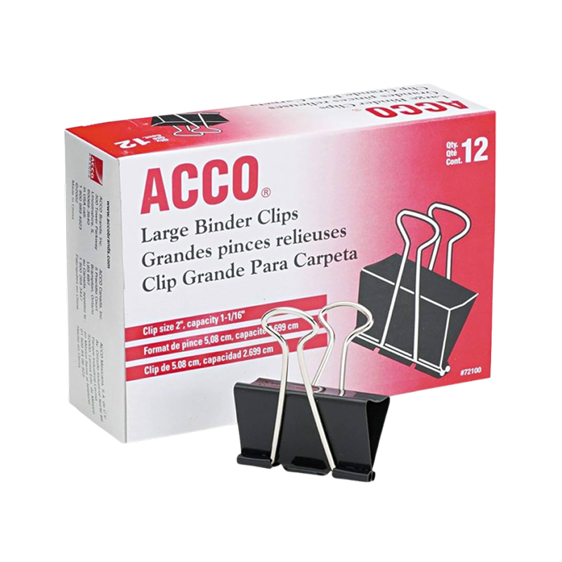 Large Binder Clips, 1 Capacity, Black, 12 Clips/Pack