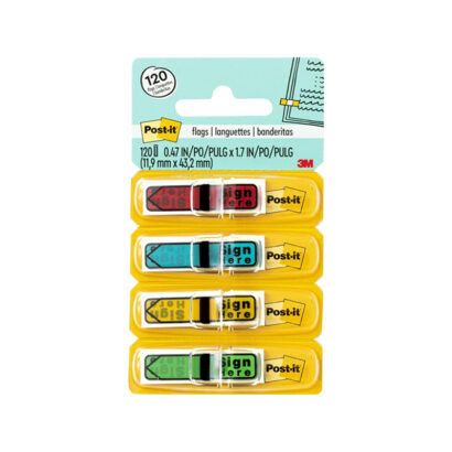 Post-it 'Sign Here' Message Flags, .5 Wide, Assorted Colors, 120 Flags/Pack