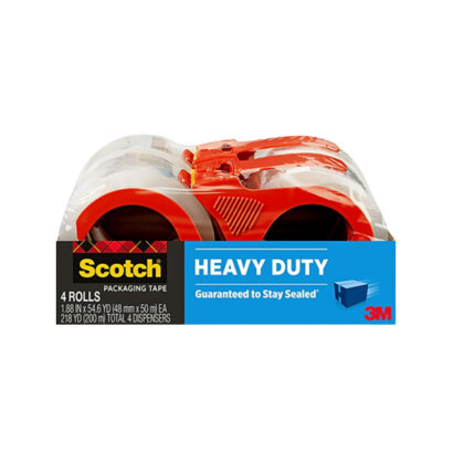 Scotch Heavy Duty Packing Tape with Dispenser, 1.88 x 54.6 yds., Clear, 4/Pack