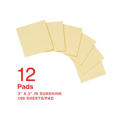 Recycled Pop-up Sticky Notes, 3 x 3, Sunshine Collection, 100 Sheets/Pad, 12 Pads/Pack