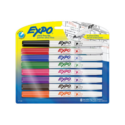 Expo Low Odor Dry Erase Marker, Ultra Fine Tip, Assorted Colors, 8/Pack