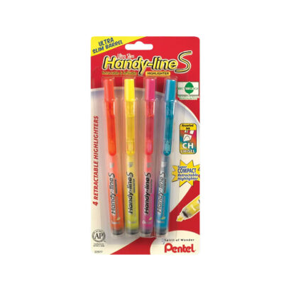 Pentel Recycled Handy-Lines Slim Retractable Highlighters, 4/Pack