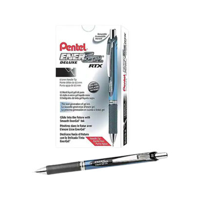 Pentel EnerGel Deluxe RTX Retractable Gel Pens, Fine Point, Black, Dozen